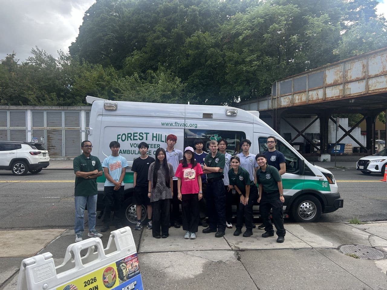 FHVAC Youth Corps members and volunteers in front of ambulance 94I
